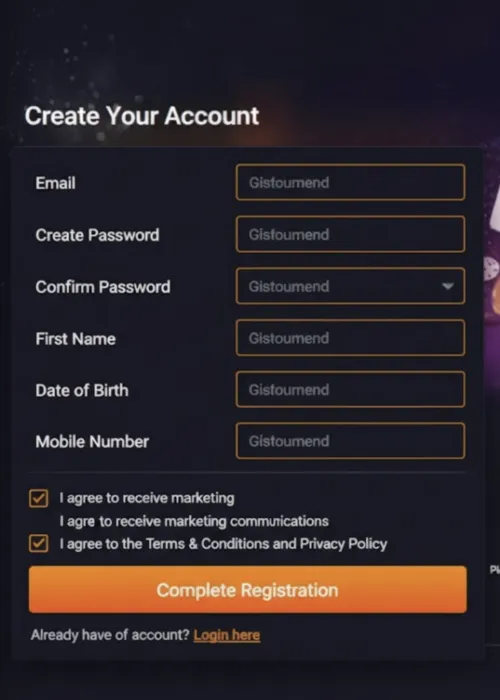 Snabb spelare registrering gränssnitt Praise Casino